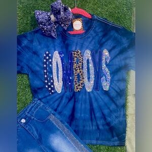 BRAND NEW WITH TAGS Girls Navy Tie-Dye Cowboys Sequin Tee